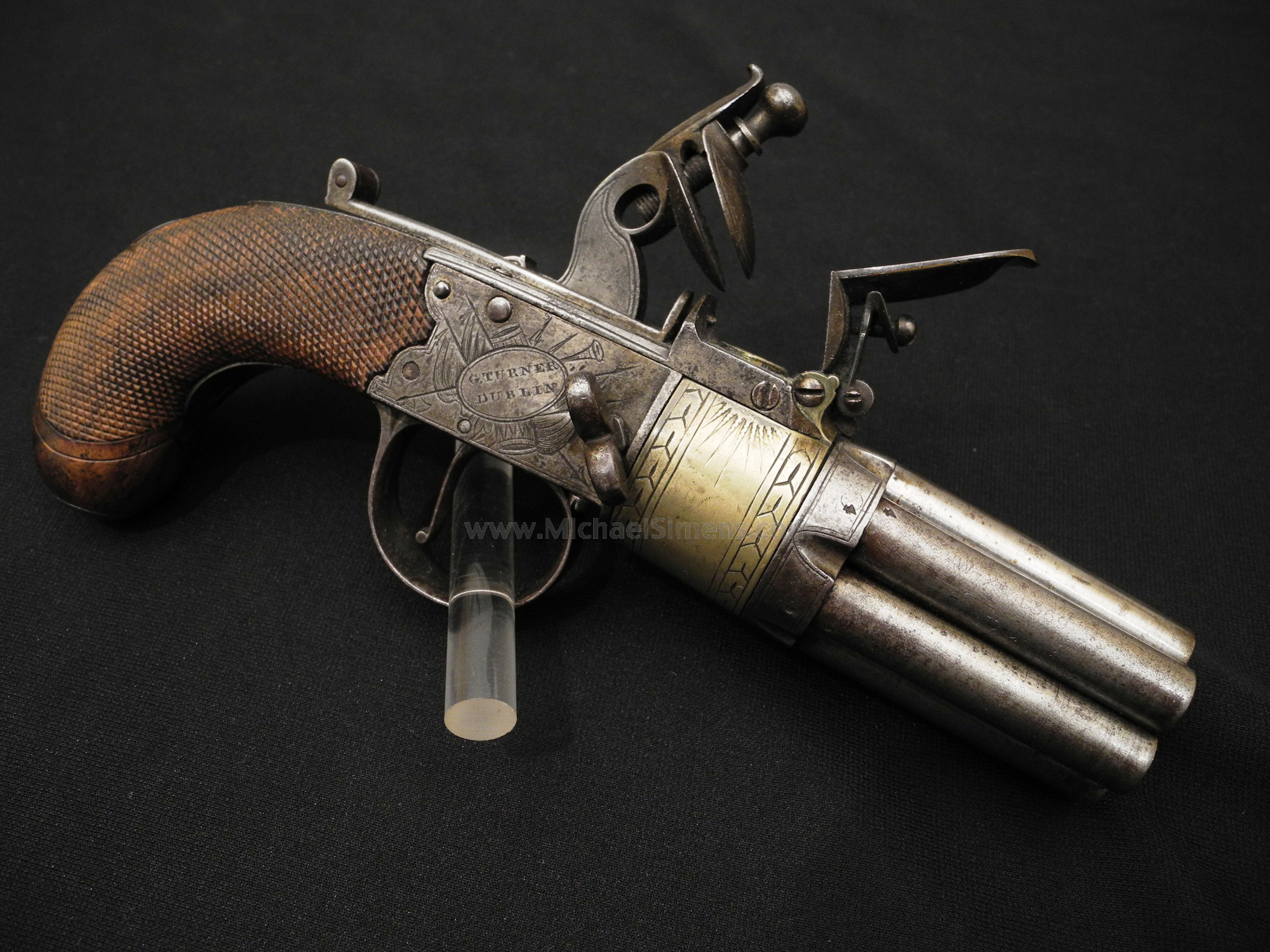 7 BARREL FLINTLOCK PISTOL BY G. TURNER OF DUBLIN