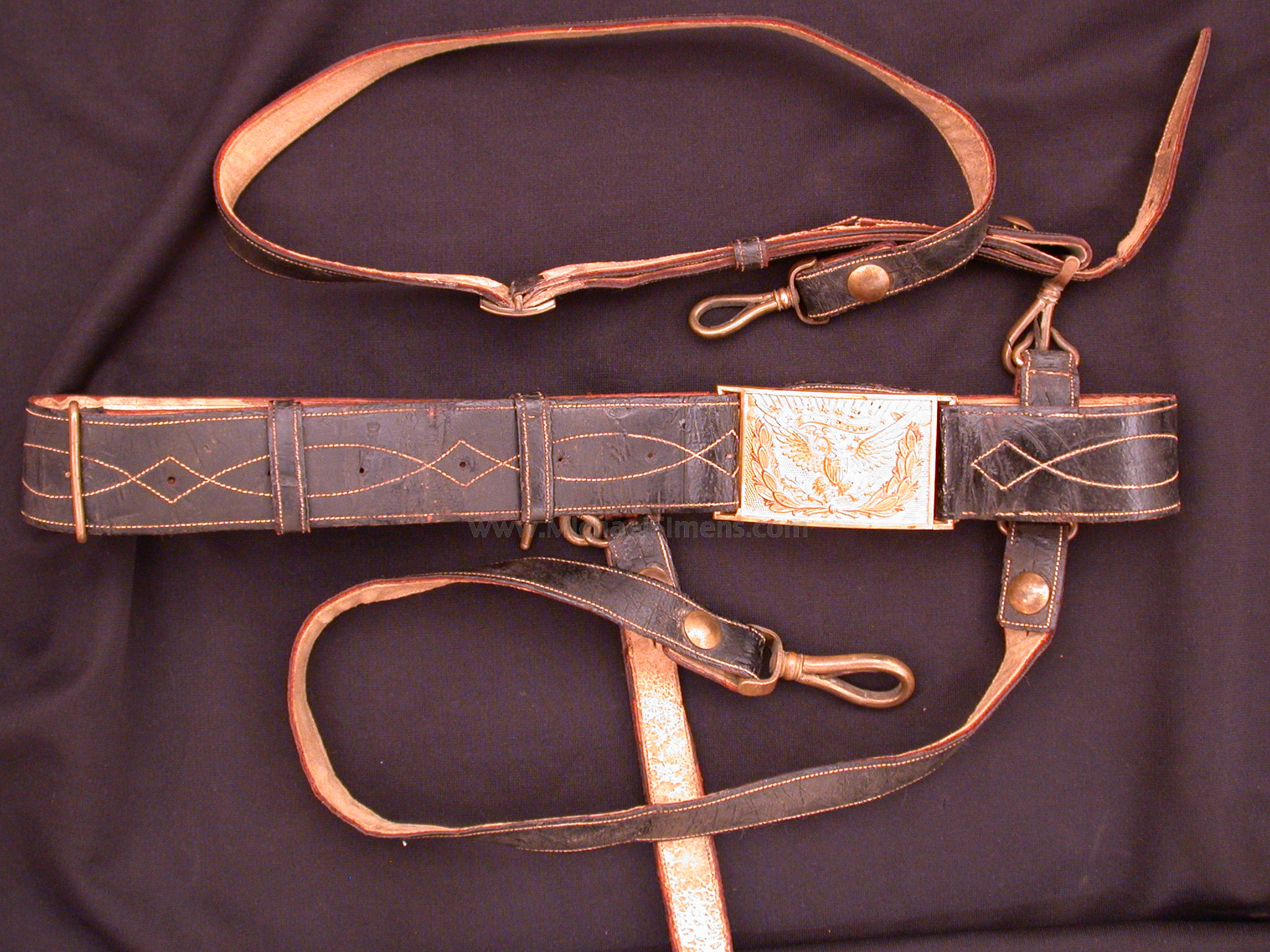 CIVIL WAR OFFICERS SWORD BELT, HANGERS AND STRAPS.