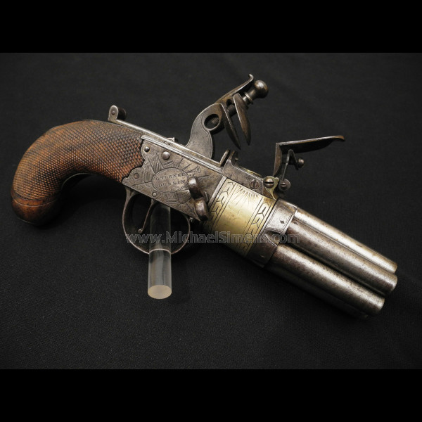 7 BARREL FLINTLOCK PISTOL BY G. TURNER OF DUBLIN