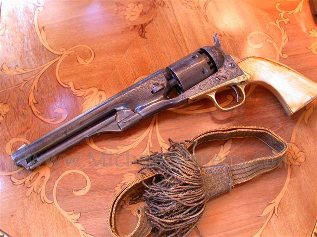 COLT REVOLVER 1861 NAVY FACTORY ENGRAVED WITH FACTORY IVORY GRIPS, INSCRIBED.