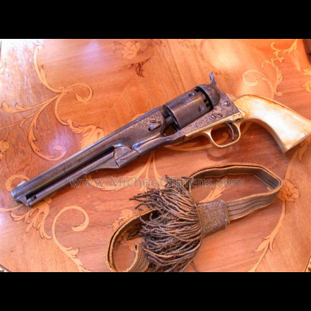 COLT REVOLVER 1861 NAVY FACTORY ENGRAVED WITH FACTORY IVORY GRIPS, INSCRIBED.