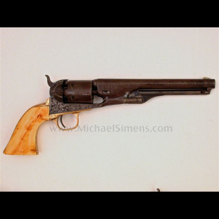 COLT REVOLVER 1861 NAVY FACTORY ENGRAVED WITH FACTORY IVORY GRIPS, INSCRIBED.