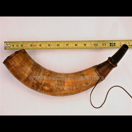 CARVED POWDER HORN, IDENTIFIED REVOLUTIONARY WAR