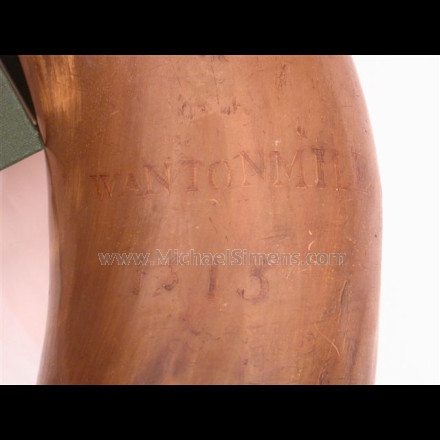 CARVED POWDER HORN, PATRIOTIC, IDENTIFIED.