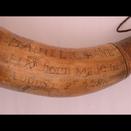 CARVED POWDER HORN, IDENTIFIED REVOLUTIONARY WAR