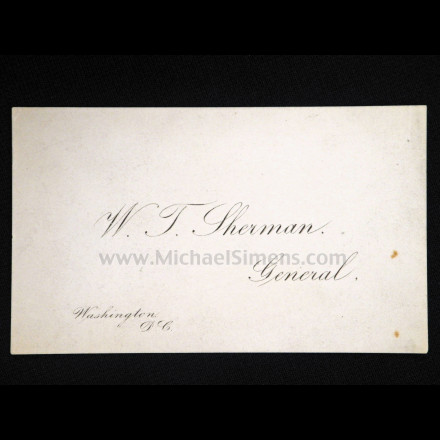 GENERAL SHERMAN BUSINESS CARD WITH A. S. WEBB SIGNATURE ON VERSO